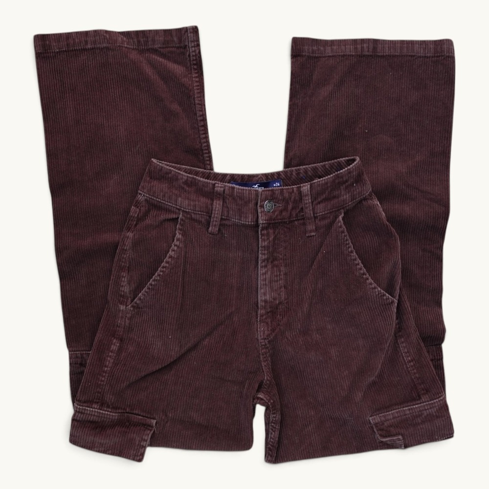 Hollister Ultra High Rise Baggy Corduroy Cargo Pants Brown 0R W24